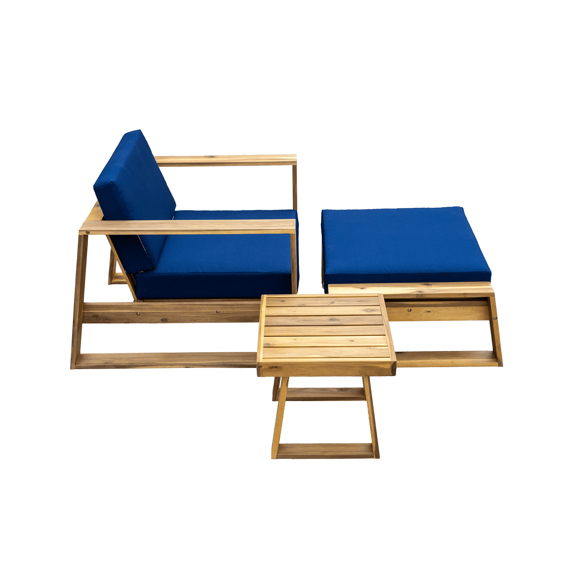 U_STYLE Acacia Wood Outdoor Lounge Set - Chair and Ottoman with Removable Cushions, All - Weather Outdoor Chaise Lounge/Daybed, Perfect for Patios, Balconies, and Gardens - 1st Choice Furniture Direct