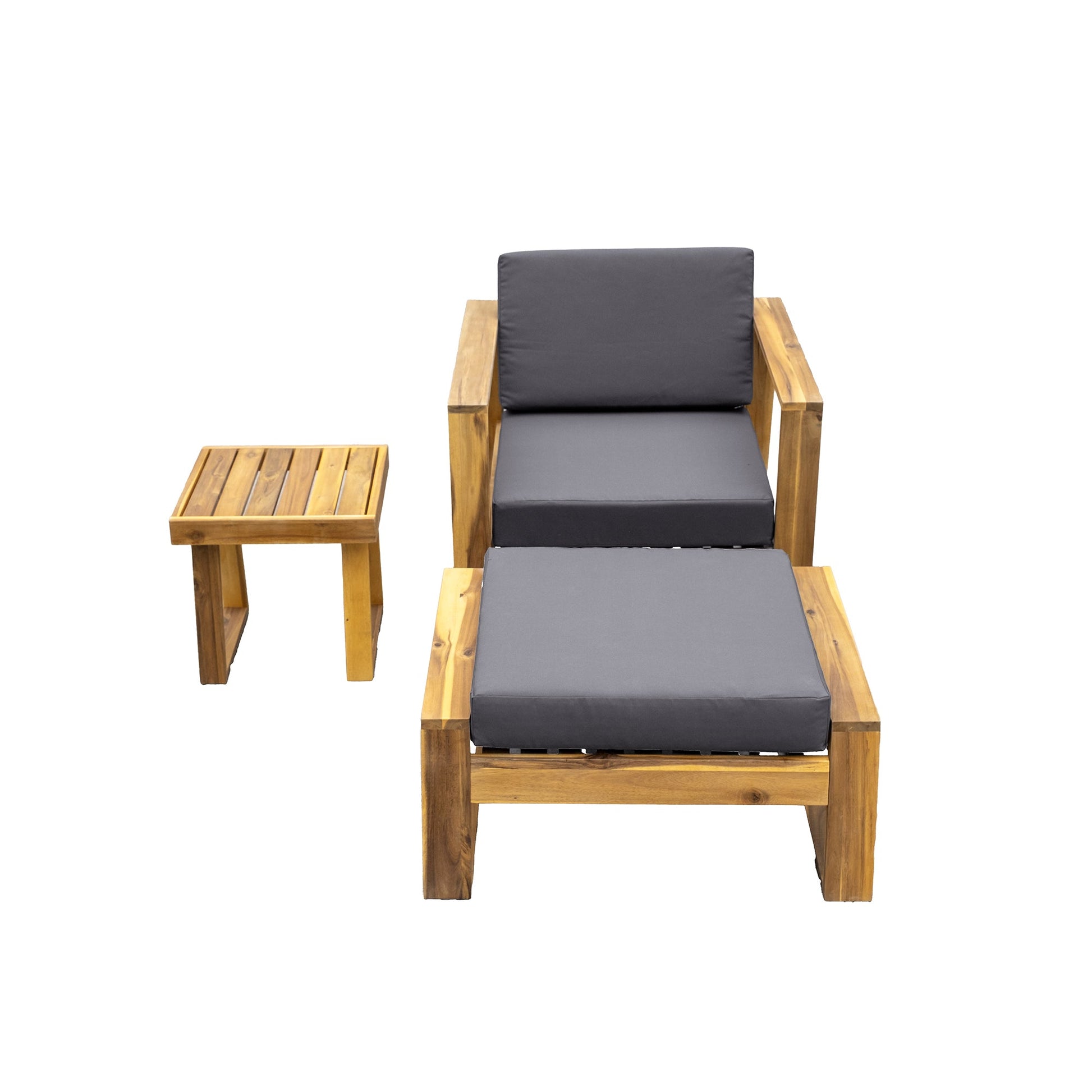 U_STYLE Acacia Wood Outdoor Lounge Set - Chair and Ottoman with Removable Cushions, All - Weather Outdoor Chaise Lounge/Daybed, Perfect for Patios, Balconies, and Gardens - 1st Choice Furniture Direct