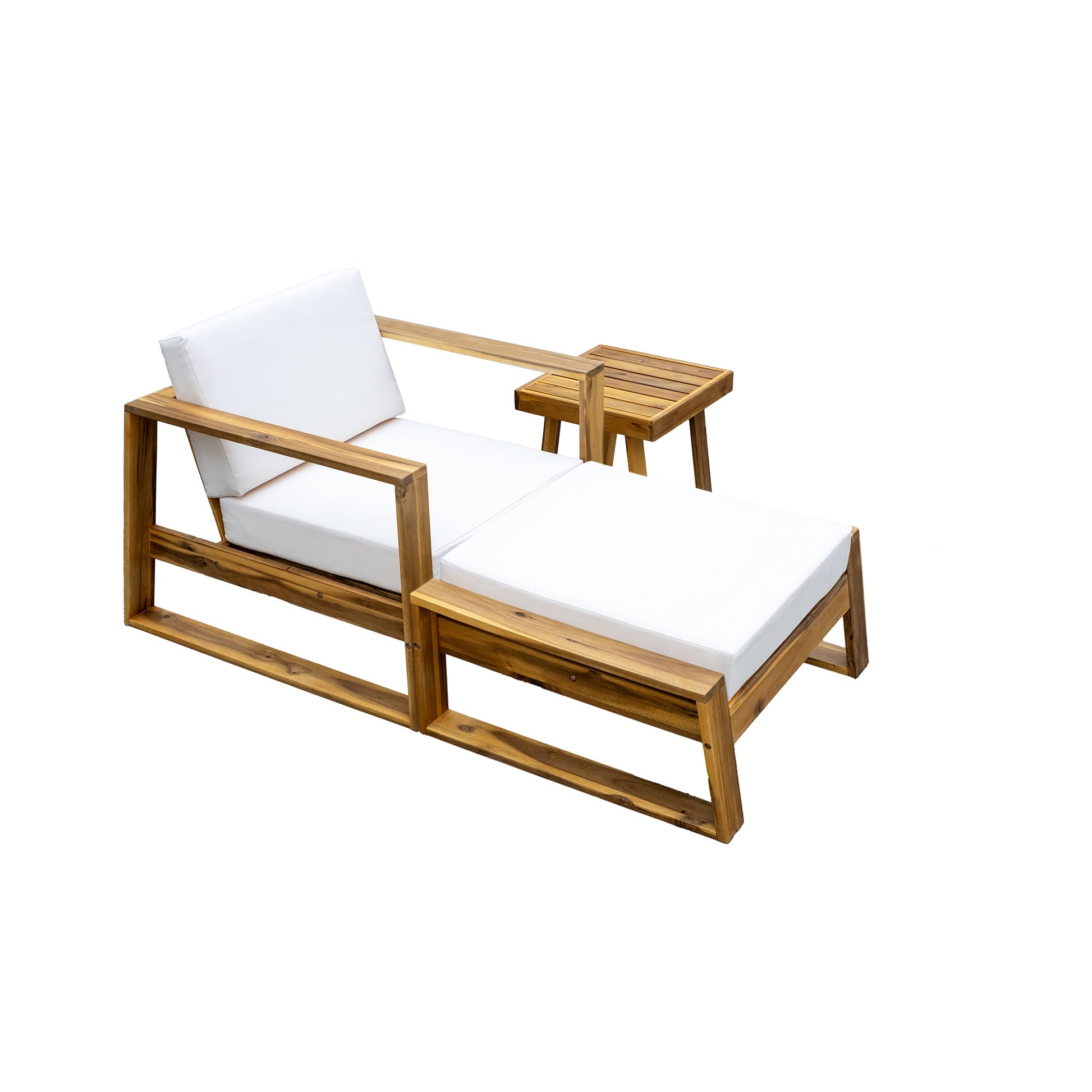 U_STYLE Acacia Wood Outdoor Lounge Set - Chair and Ottoman with Removable Cushions, All - Weather Outdoor Chaise Lounge/Daybed, Perfect for Patios, Balconies, and Gardens - 1st Choice Furniture Direct