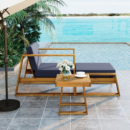 U_STYLE Acacia Wood Outdoor Lounge Set - Chair and Ottoman with Removable Cushions, All - Weather Outdoor Chaise Lounge/Daybed, Perfect for Patios, Balconies, and Gardens - 1st Choice Furniture Direct