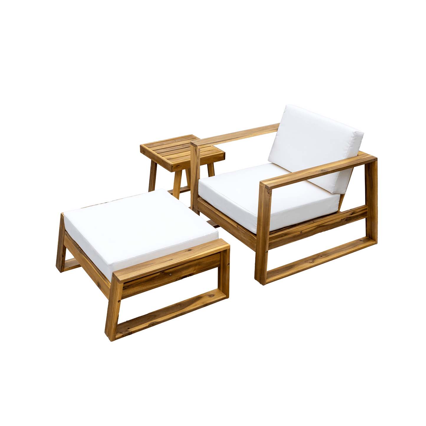 U_STYLE Acacia Wood Outdoor Lounge Set - Chair and Ottoman with Removable Cushions, All - Weather Outdoor Chaise Lounge/Daybed, Perfect for Patios, Balconies, and Gardens - 1st Choice Furniture Direct