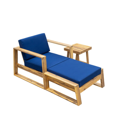 U_STYLE Acacia Wood Outdoor Lounge Set - Chair and Ottoman with Removable Cushions, All - Weather Outdoor Chaise Lounge/Daybed, Perfect for Patios, Balconies, and Gardens - 1st Choice Furniture Direct