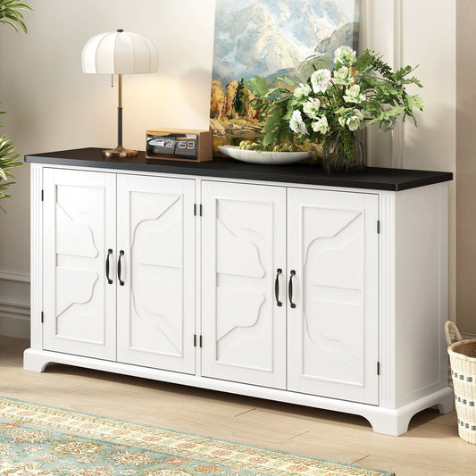 U_STYLE American Country Style Wooden Sideboard with Pine Doors and Legs, 4 Metal Handles, for Hallway Entryway Living Room Dining Room - 1st Choice Furniture Direct