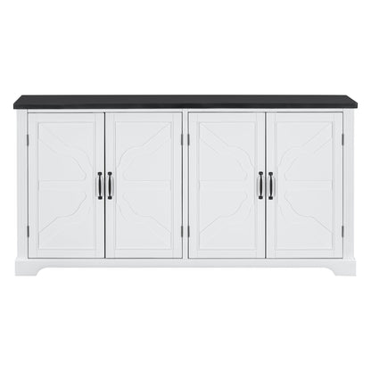 U_STYLE American Country Style Wooden Sideboard with Pine Doors and Legs, 4 Metal Handles, for Hallway Entryway Living Room Dining Room - 1st Choice Furniture Direct