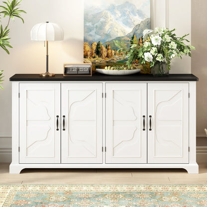 U_STYLE American Country Style Wooden Sideboard with Pine Doors and Legs, 4 Metal Handles, for Hallway Entryway Living Room Dining Room - 1st Choice Furniture Direct