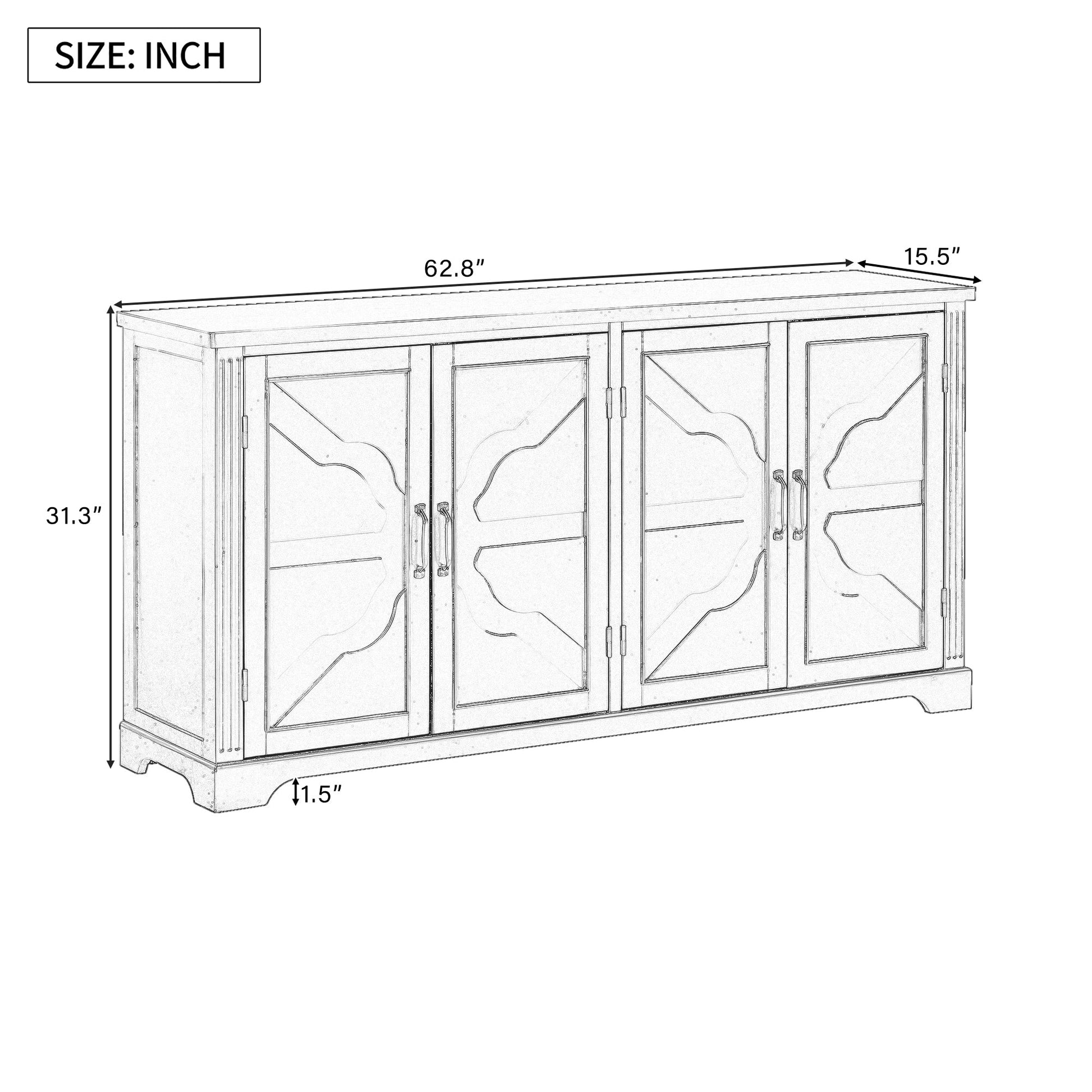U_STYLE American Country Style Wooden Sideboard with Pine Doors and Legs, 4 Metal Handles, for Hallway Entryway Living Room Dining Room - 1st Choice Furniture Direct