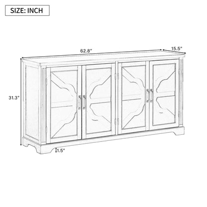 U_STYLE American Country Style Wooden Sideboard with Pine Doors and Legs, 4 Metal Handles, for Hallway Entryway Living Room Dining Room - 1st Choice Furniture Direct