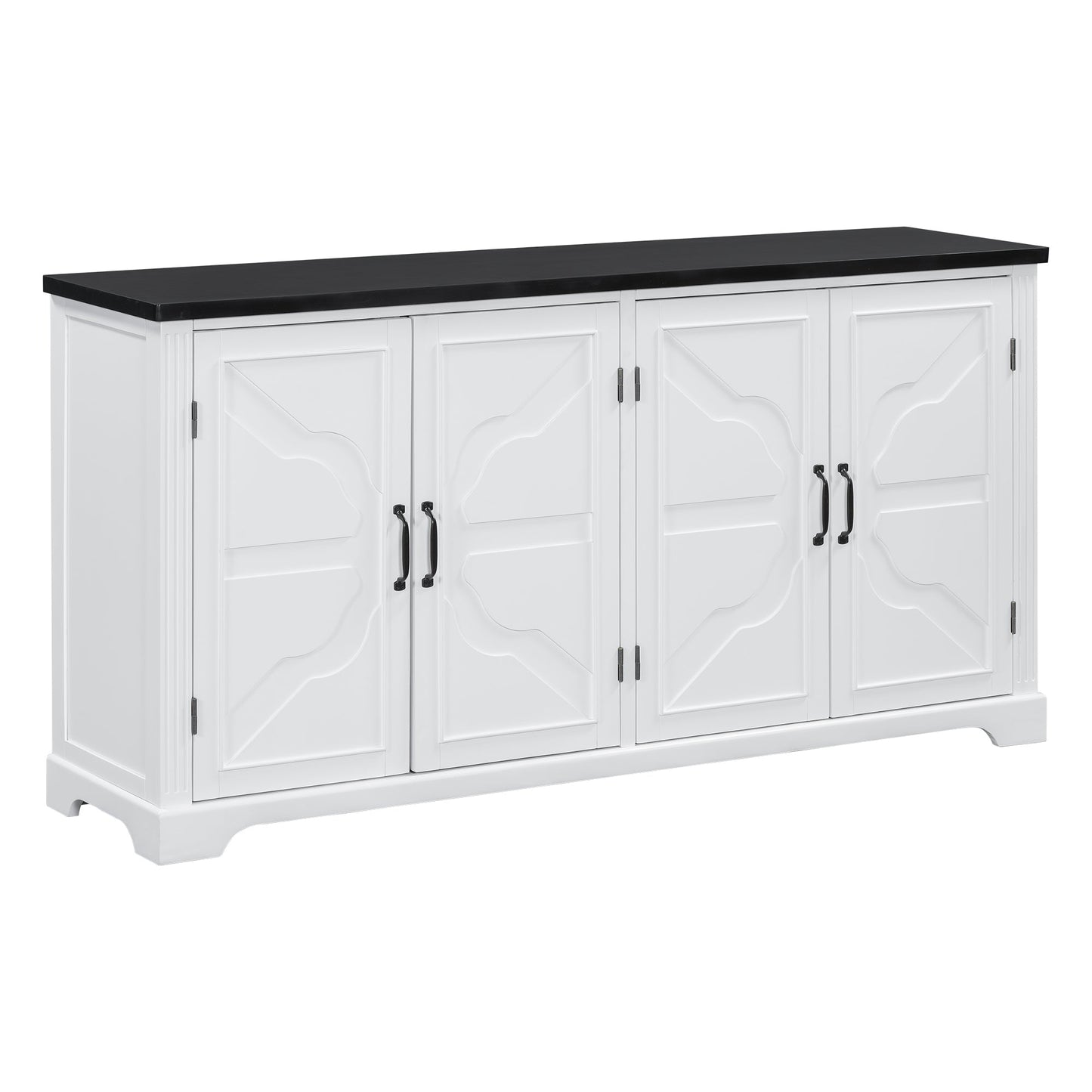 U_STYLE American Country Style Wooden Sideboard with Pine Doors and Legs, 4 Metal Handles, for Hallway Entryway Living Room Dining Room - 1st Choice Furniture Direct