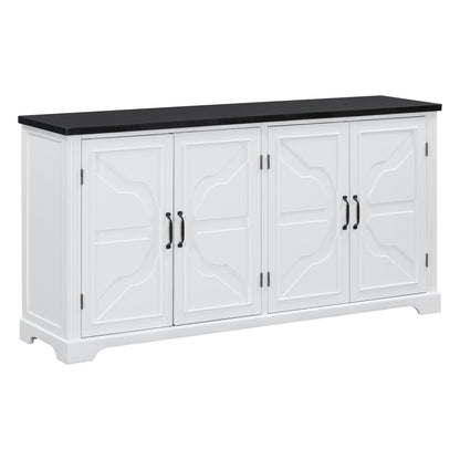 U_STYLE American Country Style Wooden Sideboard with Pine Doors and Legs, 4 Metal Handles, for Hallway Entryway Living Room Dining Room - 1st Choice Furniture Direct