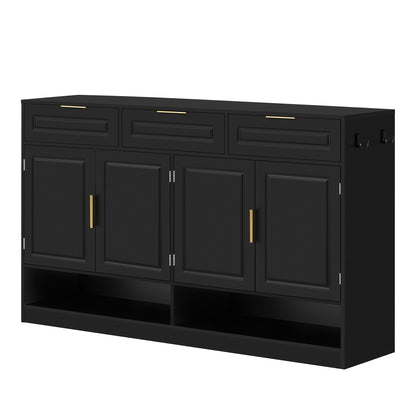 U - Style Farmhouse Sideboard with 3 Drawers & 4 Doors,59.1' Multi - Functional Storage Buffet with Adjustable Shelf and Open Storage Compartments, Suitable for Dining Room, Living Room, Entryway. - 1st Choice Furniture Direct