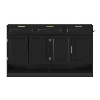U - Style Farmhouse Sideboard with 3 Drawers & 4 Doors,59.1' Multi - Functional Storage Buffet with Adjustable Shelf and Open Storage Compartments, Suitable for Dining Room, Living Room, Entryway. - 1st Choice Furniture Direct