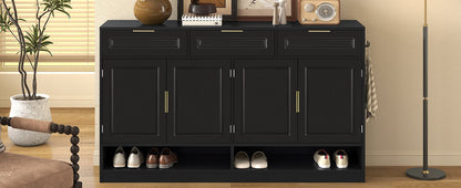 U - Style Farmhouse Sideboard with 3 Drawers & 4 Doors,59.1' Multi - Functional Storage Buffet with Adjustable Shelf and Open Storage Compartments, Suitable for Dining Room, Living Room, Entryway. - 1st Choice Furniture Direct