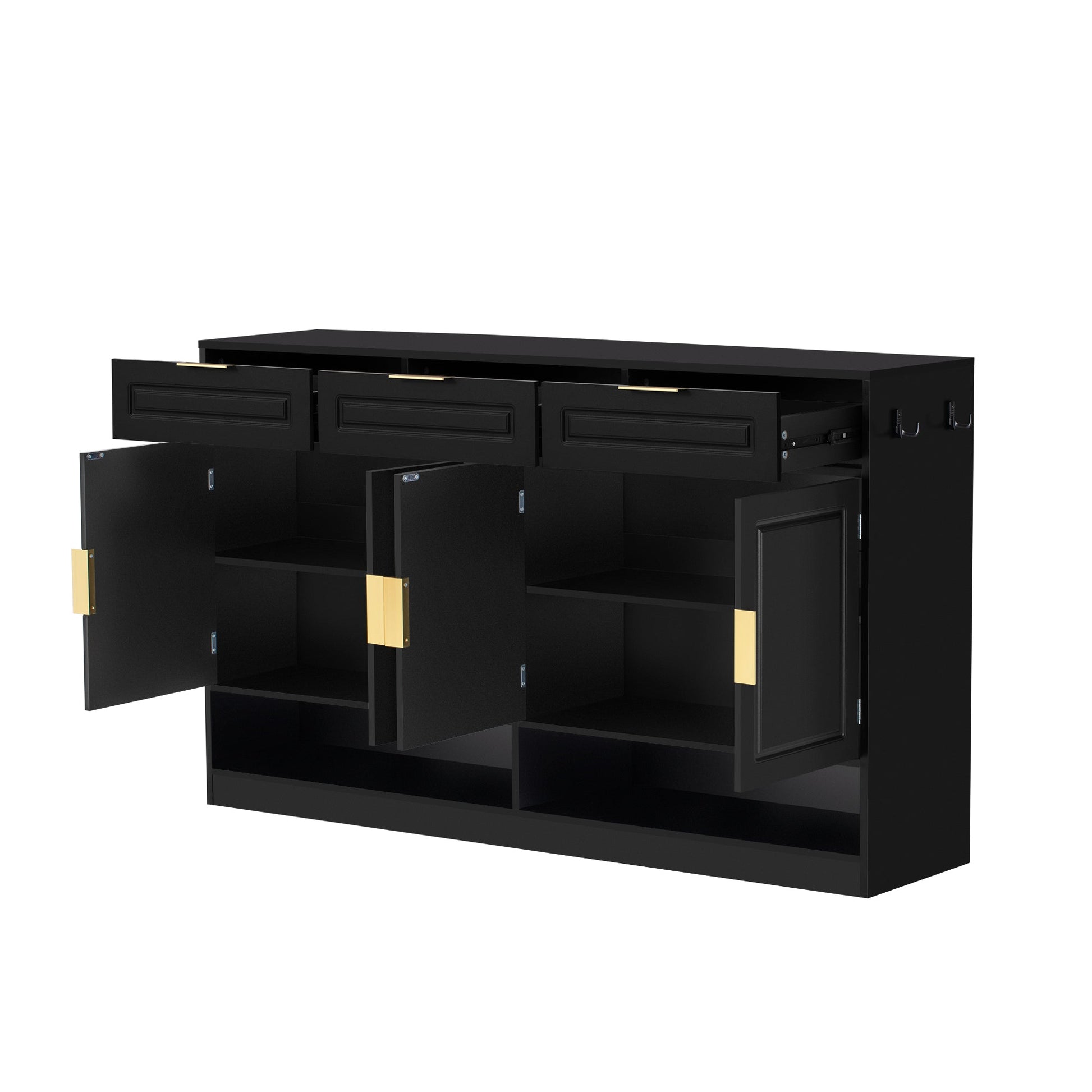 U - Style Farmhouse Sideboard with 3 Drawers & 4 Doors,59.1' Multi - Functional Storage Buffet with Adjustable Shelf and Open Storage Compartments, Suitable for Dining Room, Living Room, Entryway. - 1st Choice Furniture Direct