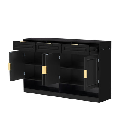 U - Style Farmhouse Sideboard with 3 Drawers & 4 Doors,59.1' Multi - Functional Storage Buffet with Adjustable Shelf and Open Storage Compartments, Suitable for Dining Room, Living Room, Entryway. - 1st Choice Furniture Direct
