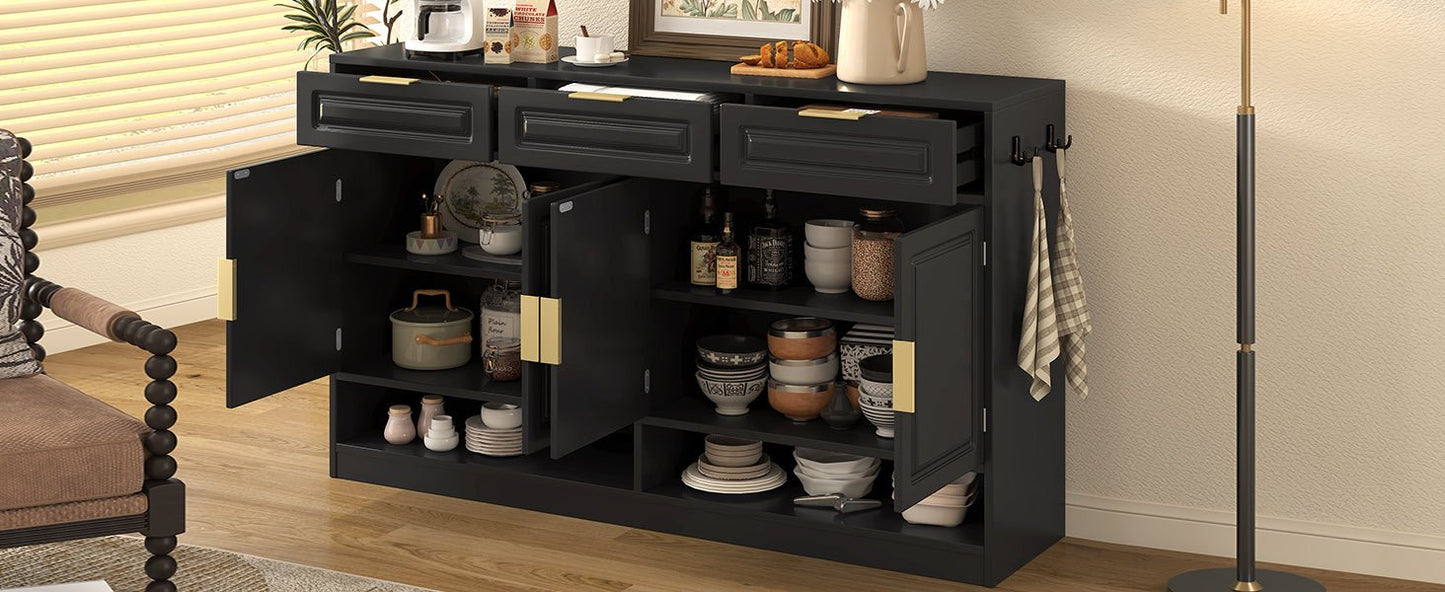 U - Style Farmhouse Sideboard with 3 Drawers & 4 Doors,59.1' Multi - Functional Storage Buffet with Adjustable Shelf and Open Storage Compartments, Suitable for Dining Room, Living Room, Entryway. - 1st Choice Furniture Direct