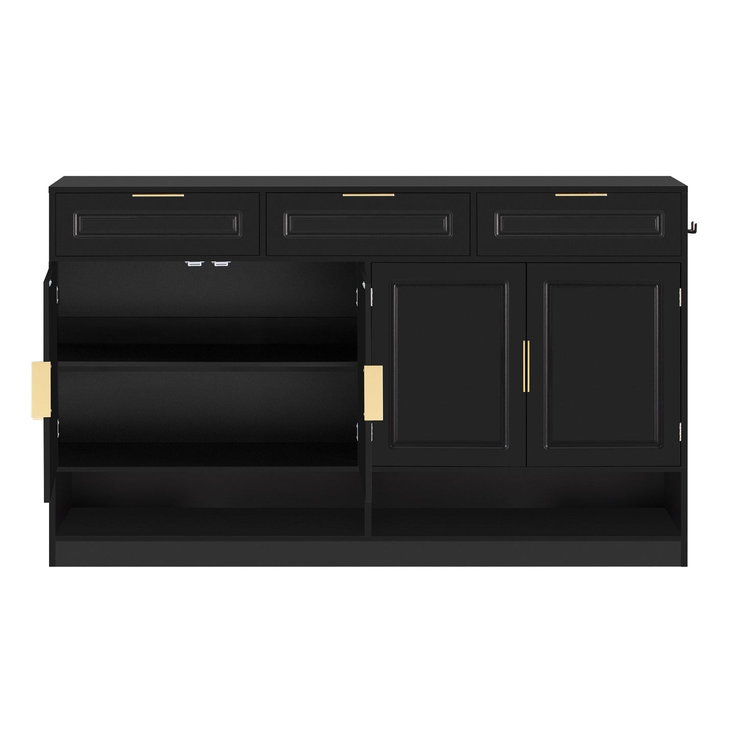 U - Style Farmhouse Sideboard with 3 Drawers & 4 Doors,59.1' Multi - Functional Storage Buffet with Adjustable Shelf and Open Storage Compartments, Suitable for Dining Room, Living Room, Entryway. - 1st Choice Furniture Direct