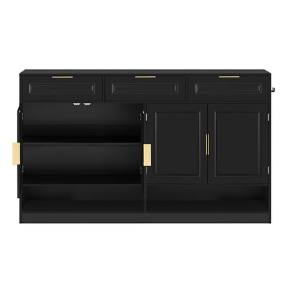 U - Style Farmhouse Sideboard with 3 Drawers & 4 Doors,59.1' Multi - Functional Storage Buffet with Adjustable Shelf and Open Storage Compartments, Suitable for Dining Room, Living Room, Entryway. - 1st Choice Furniture Direct