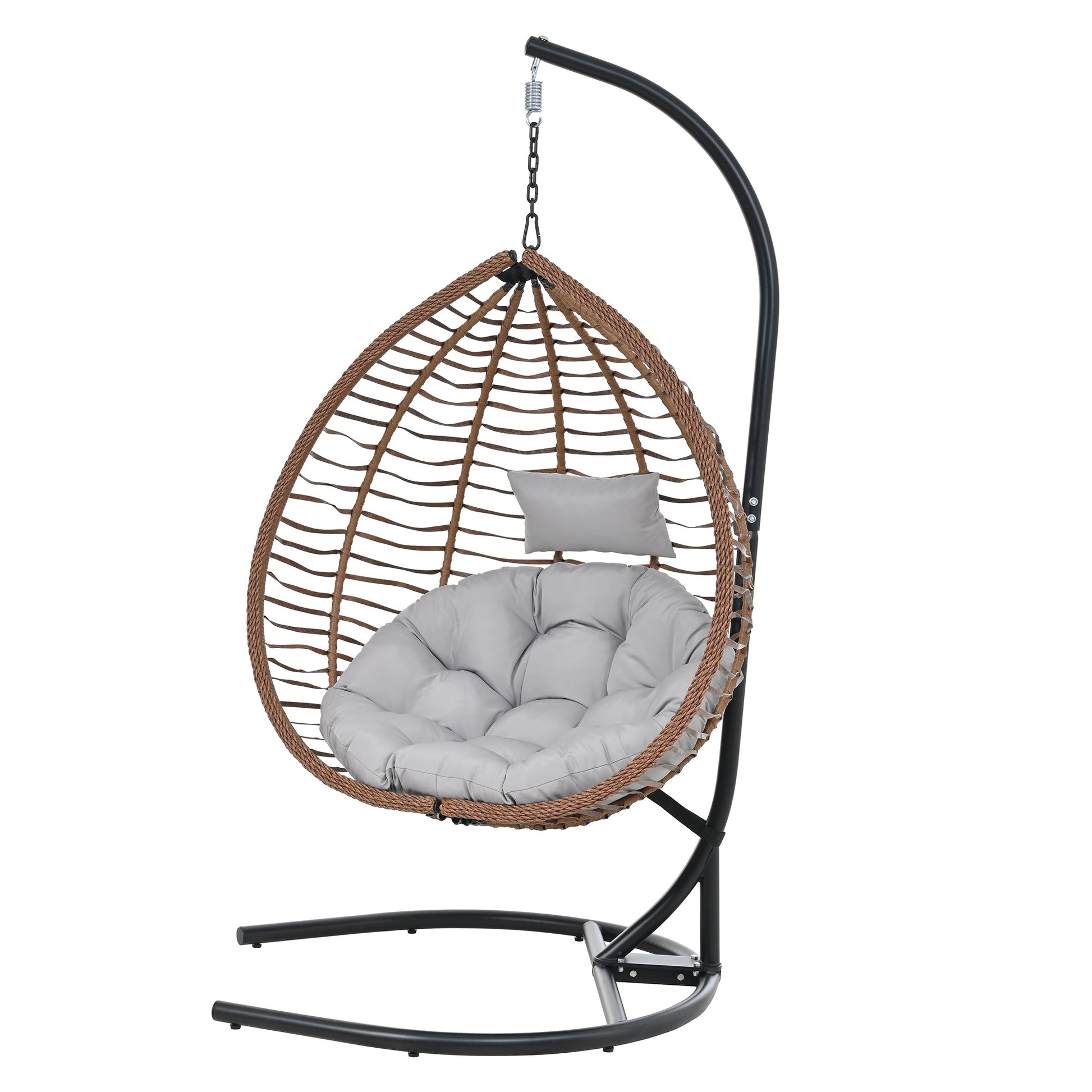 U_STYLE Indoor Outdoor Hanging Hammock Chair with Stand, Foldable Rattan Egg Swing Chair with Iron Frame and Plush Cushion & Removable Headrest,Suitable for Porch Garden,Balcony,Indoor - 1st Choice Furniture Direct