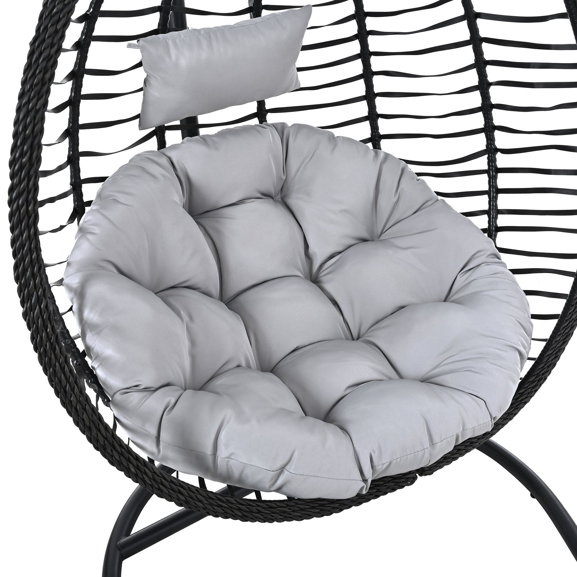 U_STYLE Indoor Outdoor Hanging Hammock Chair with Stand, Foldable Rattan Egg Swing Chair with Iron Frame and Plush Cushion & Removable Headrest,Suitable for Porch Garden,Balcony,Indoor - 1st Choice Furniture Direct