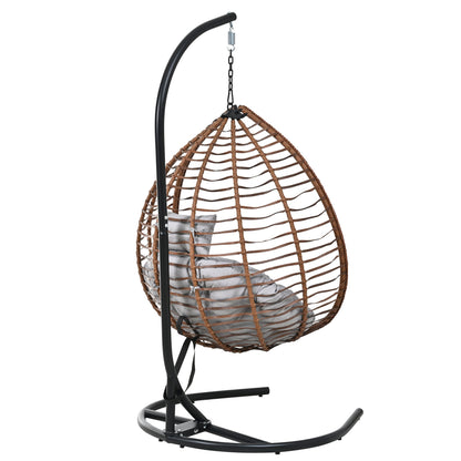 U_STYLE Indoor Outdoor Hanging Hammock Chair with Stand, Foldable Rattan Egg Swing Chair with Iron Frame and Plush Cushion & Removable Headrest,Suitable for Porch Garden,Balcony,Indoor - 1st Choice Furniture Direct