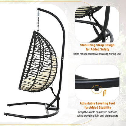 U_STYLE Indoor Outdoor Hanging Hammock Chair with Stand, Foldable Rattan Egg Swing Chair with Iron Frame and Plush Cushion & Removable Headrest,Suitable for Porch Garden,Balcony,Indoor - 1st Choice Furniture Direct