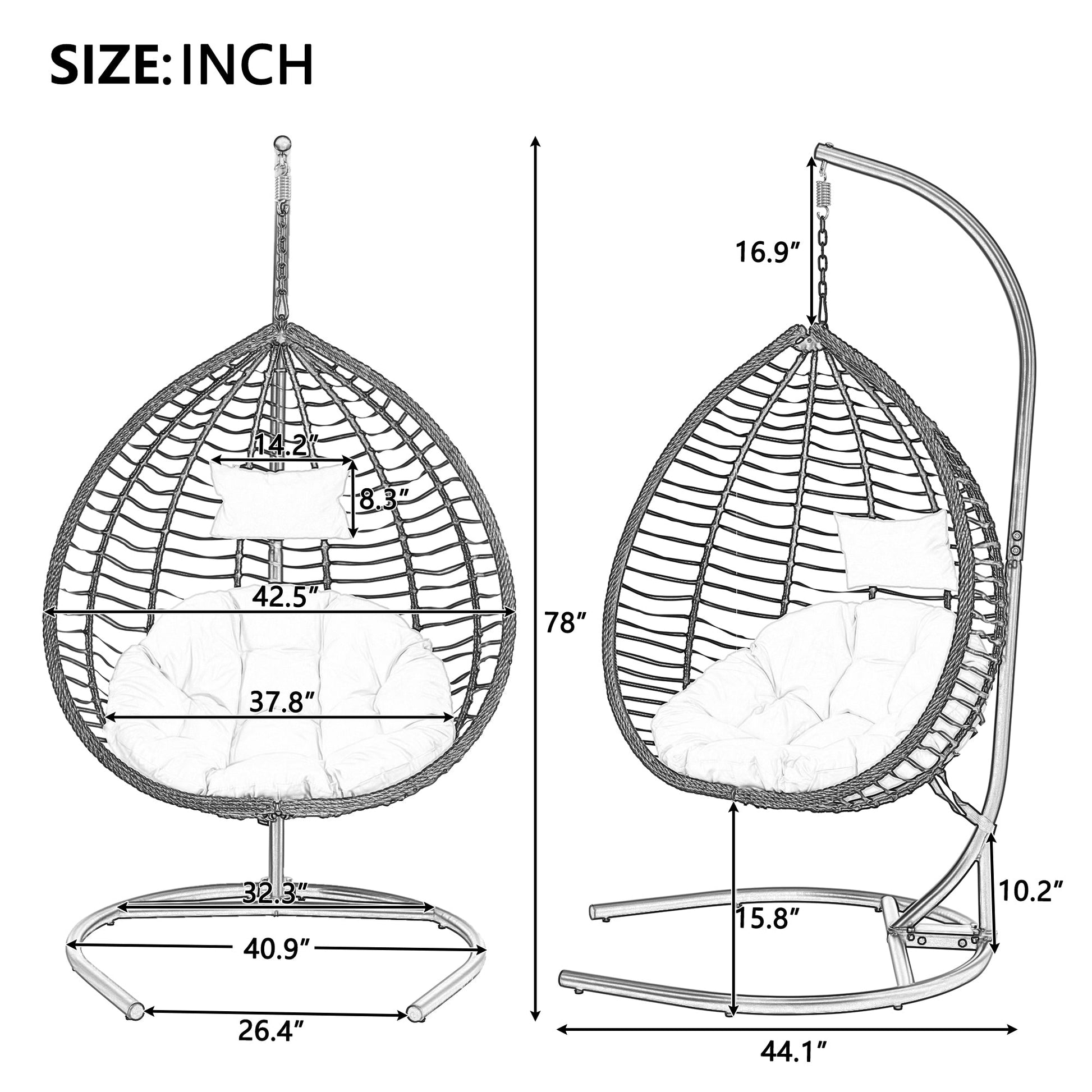 U_STYLE Indoor Outdoor Hanging Hammock Chair with Stand, Foldable Rattan Egg Swing Chair with Iron Frame and Plush Cushion & Removable Headrest,Suitable for Porch Garden,Balcony,Indoor - 1st Choice Furniture Direct