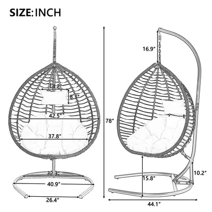 U_STYLE Indoor Outdoor Hanging Hammock Chair with Stand, Foldable Rattan Egg Swing Chair with Iron Frame and Plush Cushion & Removable Headrest,Suitable for Porch Garden,Balcony,Indoor - 1st Choice Furniture Direct