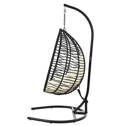U_STYLE Indoor Outdoor Hanging Hammock Chair with Stand, Foldable Rattan Egg Swing Chair with Iron Frame and Plush Cushion & Removable Headrest,Suitable for Porch Garden,Balcony,Indoor - 1st Choice Furniture Direct