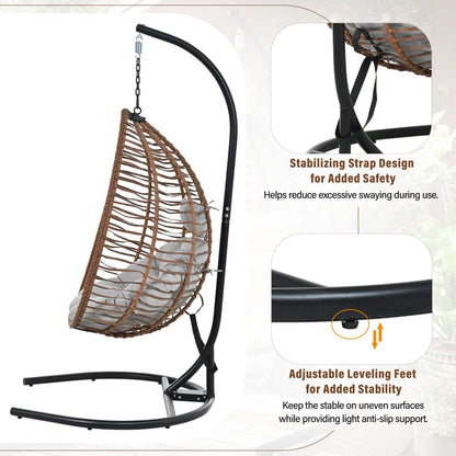 U_STYLE Indoor Outdoor Hanging Hammock Chair with Stand, Foldable Rattan Egg Swing Chair with Iron Frame and Plush Cushion & Removable Headrest,Suitable for Porch Garden,Balcony,Indoor - 1st Choice Furniture Direct