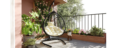 U_STYLE Indoor Outdoor Hanging Hammock Chair with Stand, Foldable Rattan Egg Swing Chair with Iron Frame and Plush Cushion & Removable Headrest,Suitable for Porch Garden,Balcony,Indoor - 1st Choice Furniture Direct