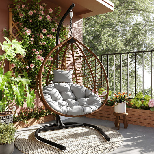 U_STYLE Indoor Outdoor Hanging Hammock Chair with Stand, Foldable Rattan Egg Swing Chair with Iron Frame and Plush Cushion & Removable Headrest,Suitable for Porch Garden,Balcony,Indoor - 1st Choice Furniture Direct