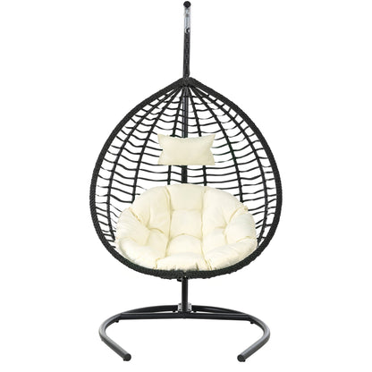 U_STYLE Indoor Outdoor Hanging Hammock Chair with Stand, Foldable Rattan Egg Swing Chair with Iron Frame and Plush Cushion & Removable Headrest,Suitable for Porch Garden,Balcony,Indoor - 1st Choice Furniture Direct
