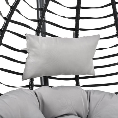 U_STYLE Indoor Outdoor Hanging Hammock Chair with Stand, Foldable Rattan Egg Swing Chair with Iron Frame and Plush Cushion & Removable Headrest,Suitable for Porch Garden,Balcony,Indoor - 1st Choice Furniture Direct