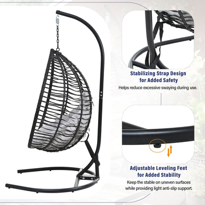 U_STYLE Indoor Outdoor Hanging Hammock Chair with Stand, Foldable Rattan Egg Swing Chair with Iron Frame and Plush Cushion & Removable Headrest,Suitable for Porch Garden,Balcony,Indoor - 1st Choice Furniture Direct