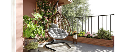 U_STYLE Indoor Outdoor Hanging Hammock Chair with Stand, Foldable Rattan Egg Swing Chair with Iron Frame and Plush Cushion & Removable Headrest,Suitable for Porch Garden,Balcony,Indoor - 1st Choice Furniture Direct