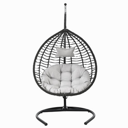 U_STYLE Indoor Outdoor Hanging Hammock Chair with Stand, Foldable Rattan Egg Swing Chair with Iron Frame and Plush Cushion & Removable Headrest,Suitable for Porch Garden,Balcony,Indoor - 1st Choice Furniture Direct