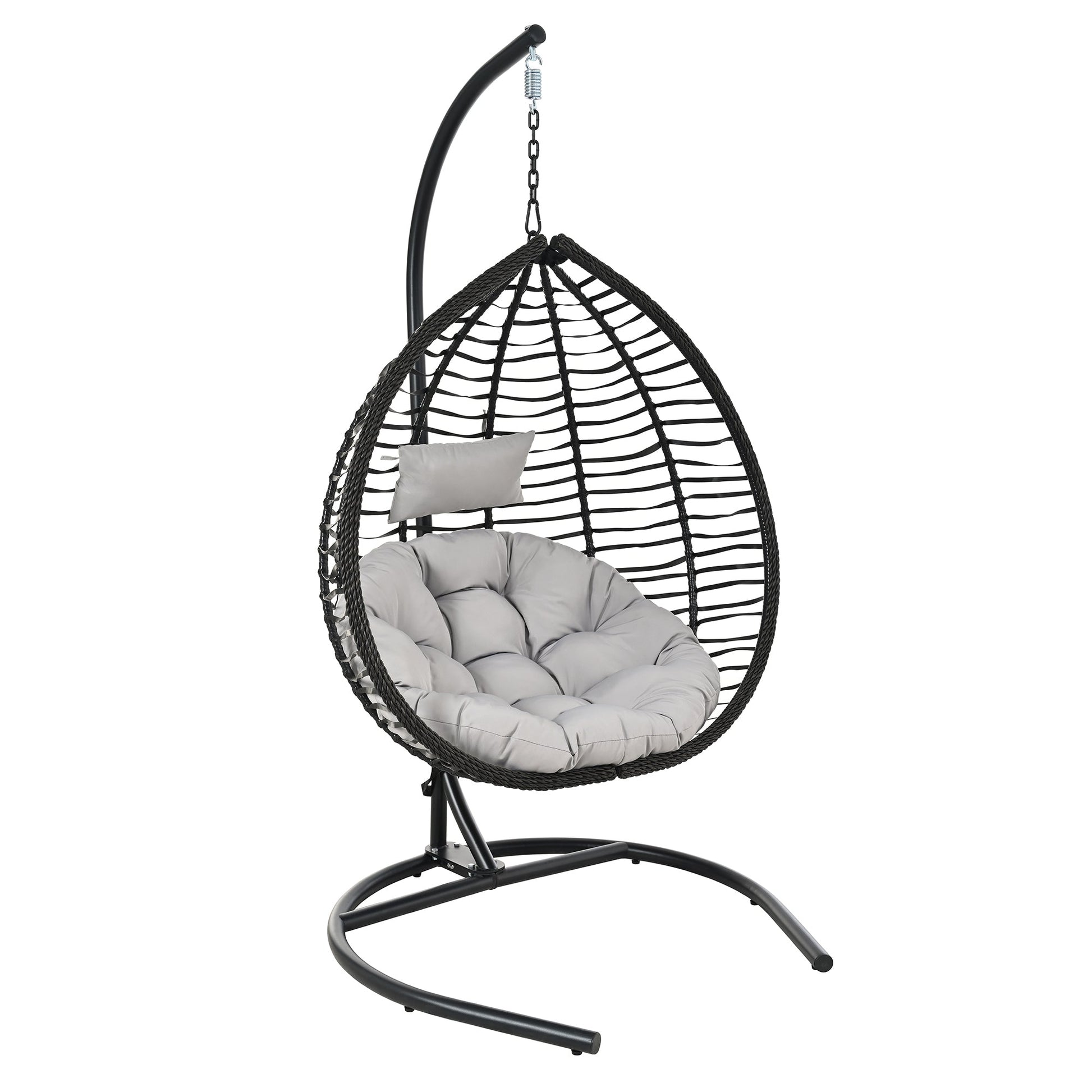 U_STYLE Indoor Outdoor Hanging Hammock Chair with Stand, Foldable Rattan Egg Swing Chair with Iron Frame and Plush Cushion & Removable Headrest,Suitable for Porch Garden,Balcony,Indoor - 1st Choice Furniture Direct