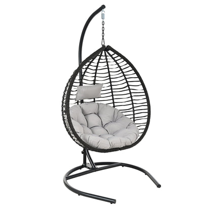 U_STYLE Indoor Outdoor Hanging Hammock Chair with Stand, Foldable Rattan Egg Swing Chair with Iron Frame and Plush Cushion & Removable Headrest,Suitable for Porch Garden,Balcony,Indoor - 1st Choice Furniture Direct