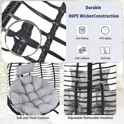 U_STYLE Indoor Outdoor Hanging Hammock Chair with Stand, Foldable Rattan Egg Swing Chair with Iron Frame and Plush Cushion & Removable Headrest,Suitable for Porch Garden,Balcony,Indoor - 1st Choice Furniture Direct