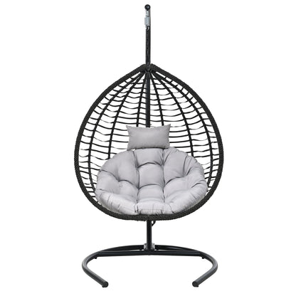 U_STYLE Indoor Outdoor Hanging Hammock Chair with Stand, Foldable Rattan Egg Swing Chair with Iron Frame and Plush Cushion & Removable Headrest,Suitable for Porch Garden,Balcony,Indoor - 1st Choice Furniture Direct