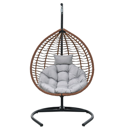 U_STYLE Indoor Outdoor Hanging Hammock Chair with Stand, Foldable Rattan Egg Swing Chair with Iron Frame and Plush Cushion & Removable Headrest,Suitable for Porch Garden,Balcony,Indoor - 1st Choice Furniture Direct