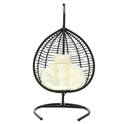 U_STYLE Indoor Outdoor Hanging Hammock Chair with Stand, Foldable Rattan Egg Swing Chair with Iron Frame and Plush Cushion & Removable Headrest,Suitable for Porch Garden,Balcony,Indoor - 1st Choice Furniture Direct