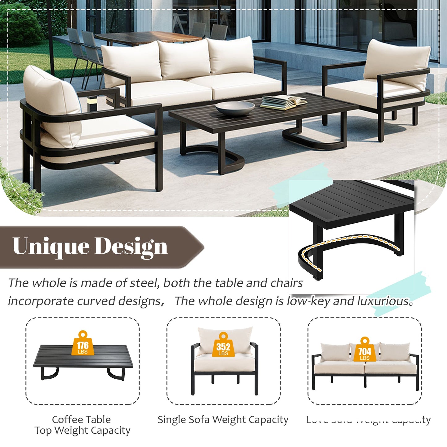 U_Style Multi - person Outdoor Steel Sofa Set, Waterproof, Anti - rust and Anti - uv, Suitable for Gardens and Lawns - 1st Choice Furniture Direct