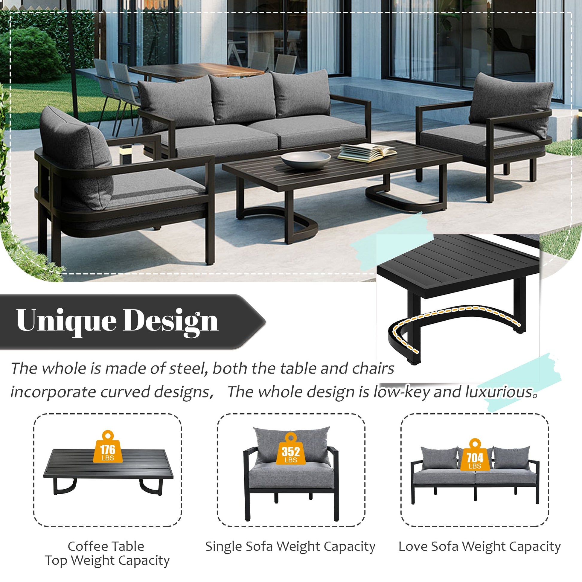 U_Style Multi - person Outdoor Steel Sofa Set, Waterproof, Anti - rust and Anti - uv, Suitable for Gardens and Lawns - 1st Choice Furniture Direct