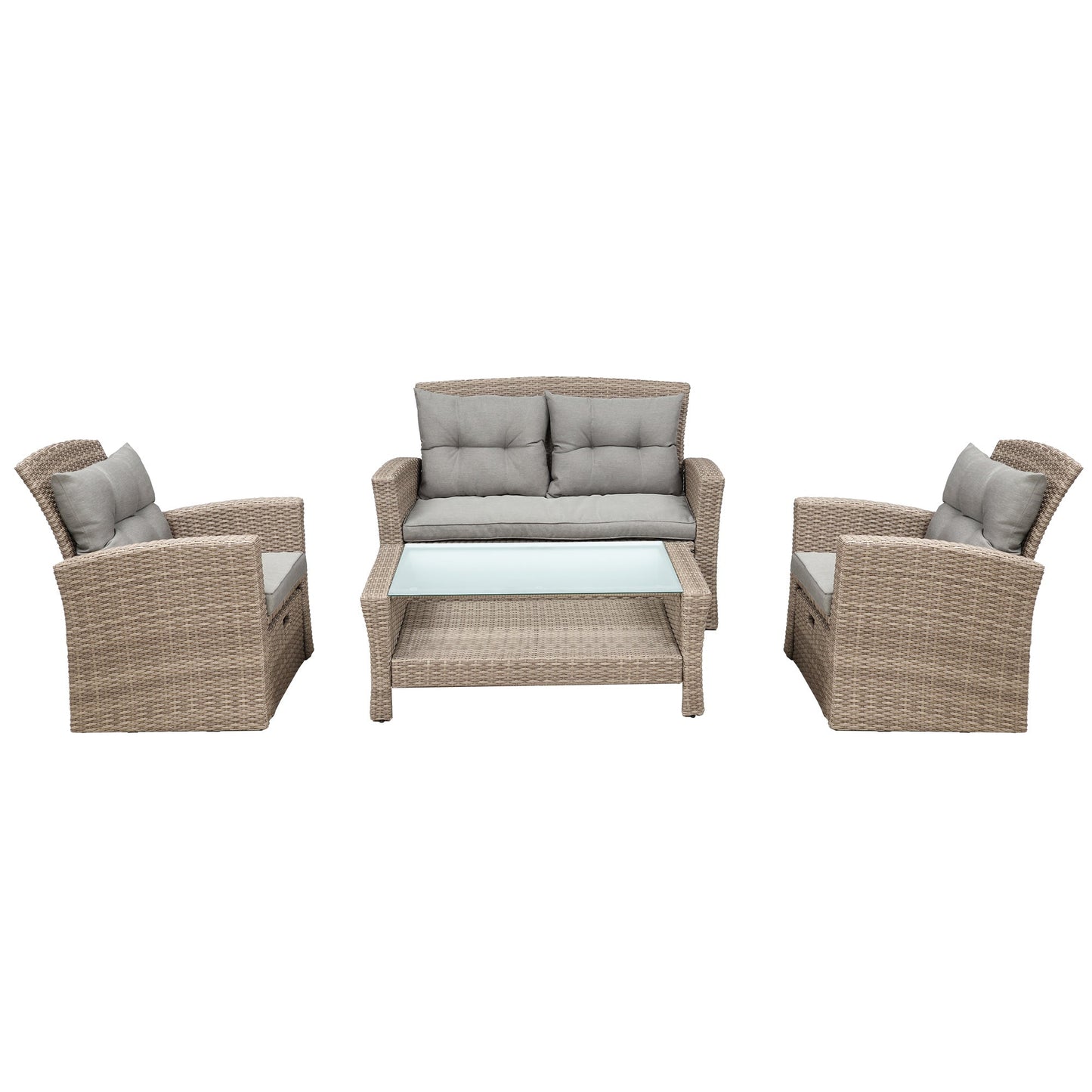 U - style Patio Furniture Set, 4 Piece Outdoor Conversation Set All Weather Wicker Sectional Sofa with Ottoman and Cushions - 1st Choice Furniture Direct