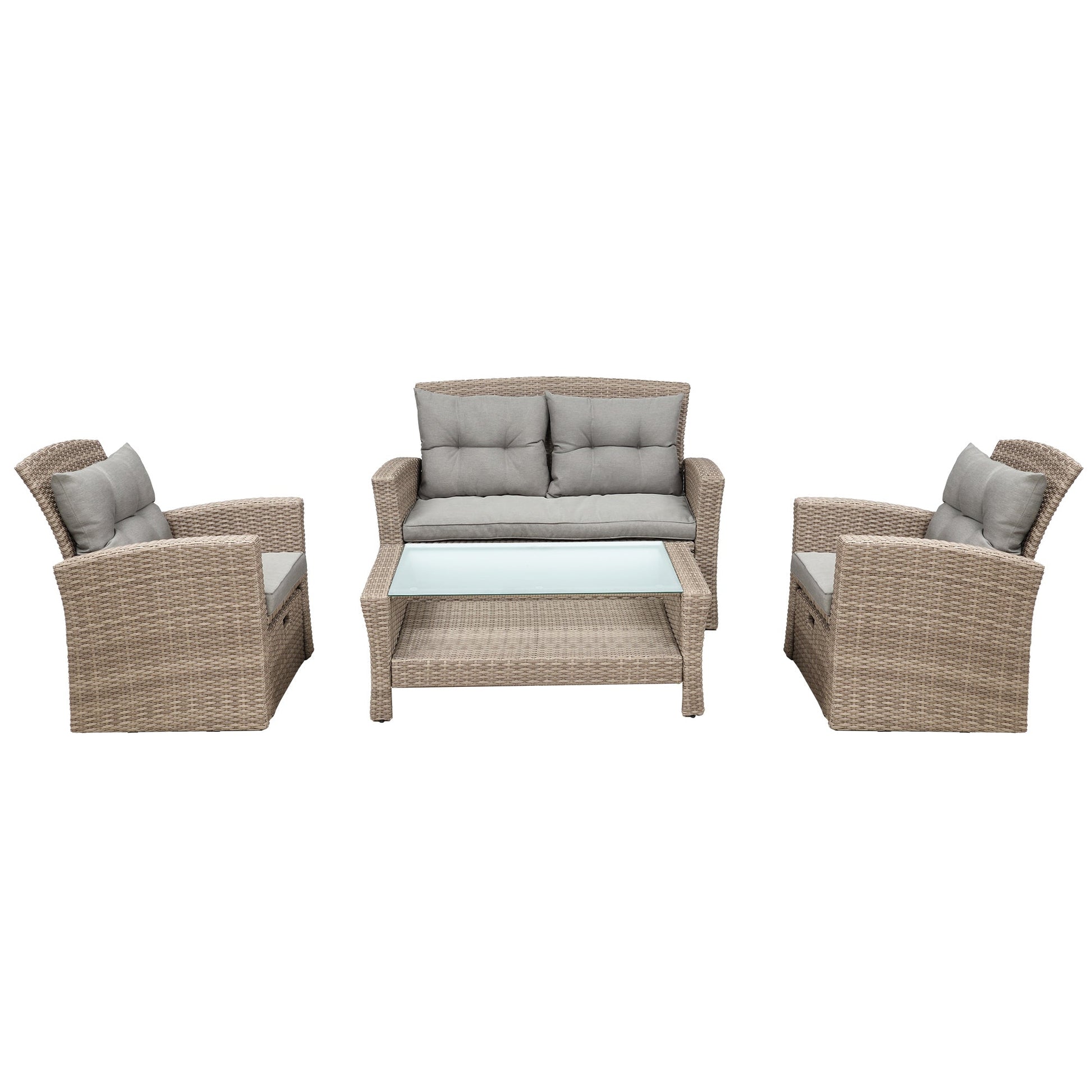 U - style Patio Furniture Set, 4 Piece Outdoor Conversation Set All Weather Wicker Sectional Sofa with Ottoman and Cushions - 1st Choice Furniture Direct