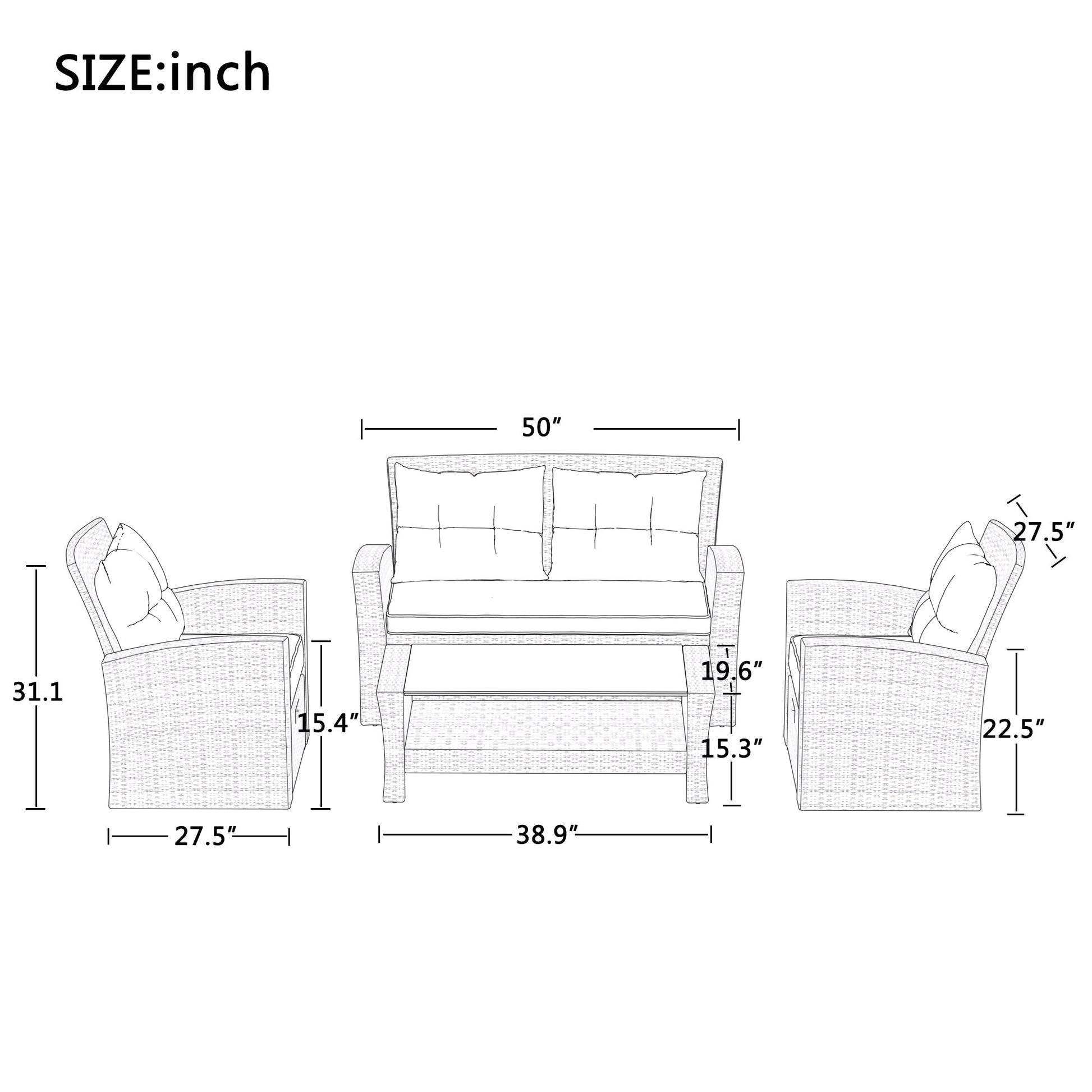 U - style Patio Furniture Set, 4 Piece Outdoor Conversation Set All Weather Wicker Sectional Sofa with Ottoman and Cushions - 1st Choice Furniture Direct
