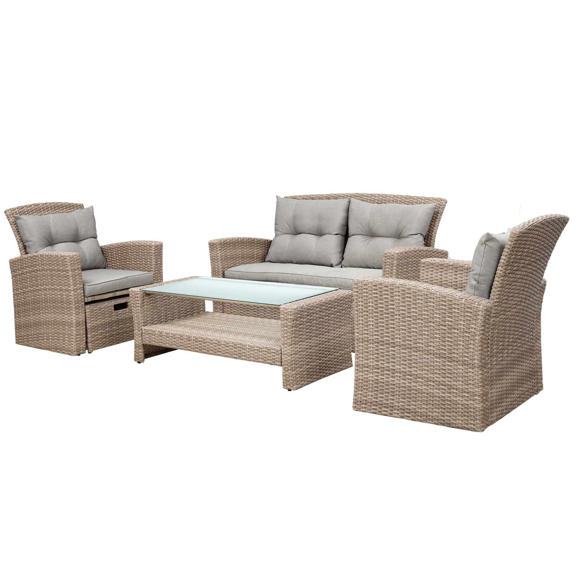 U - style Patio Furniture Set, 4 Piece Outdoor Conversation Set All Weather Wicker Sectional Sofa with Ottoman and Cushions - 1st Choice Furniture Direct