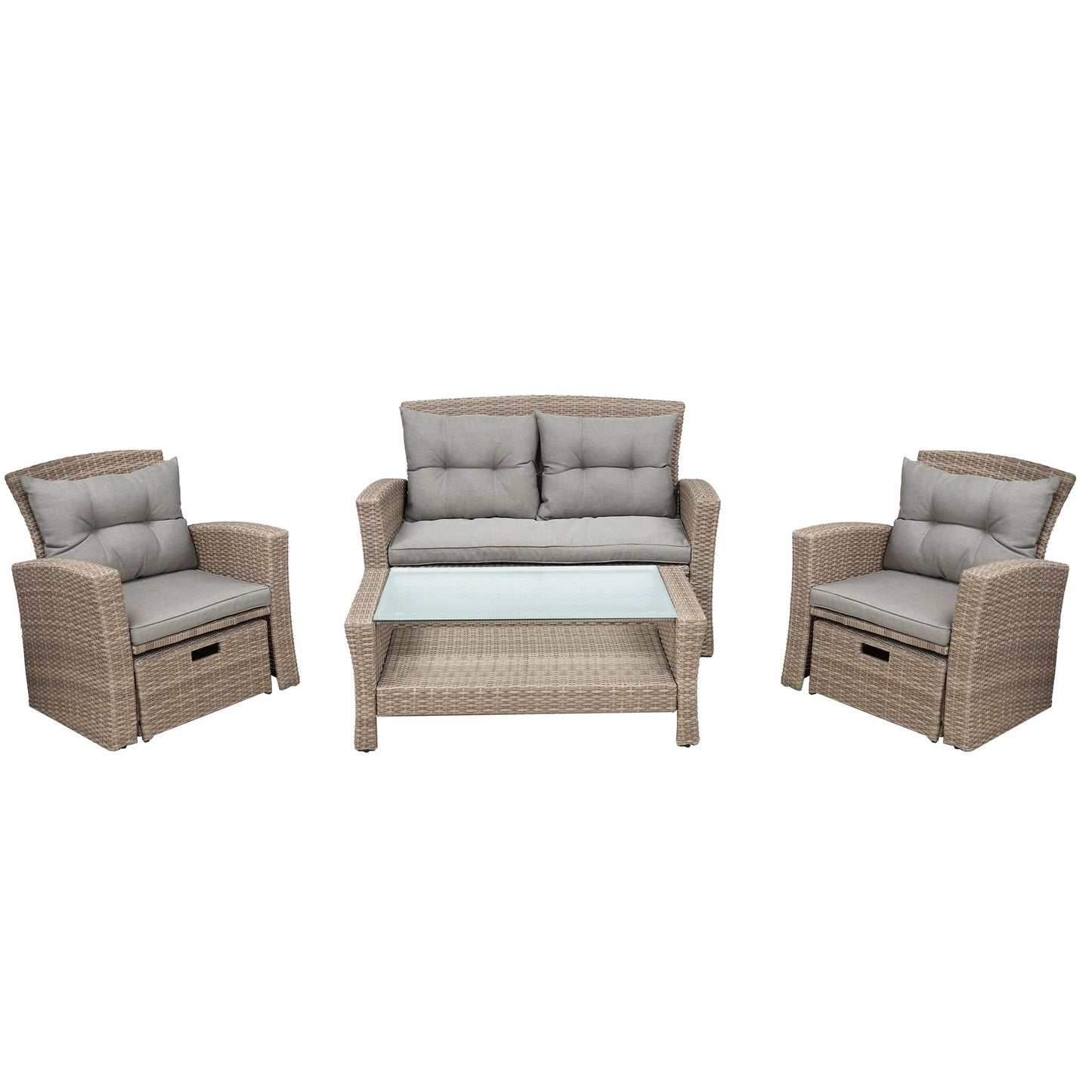 U - style Patio Furniture Set, 4 Piece Outdoor Conversation Set All Weather Wicker Sectional Sofa with Ottoman and Cushions - 1st Choice Furniture Direct