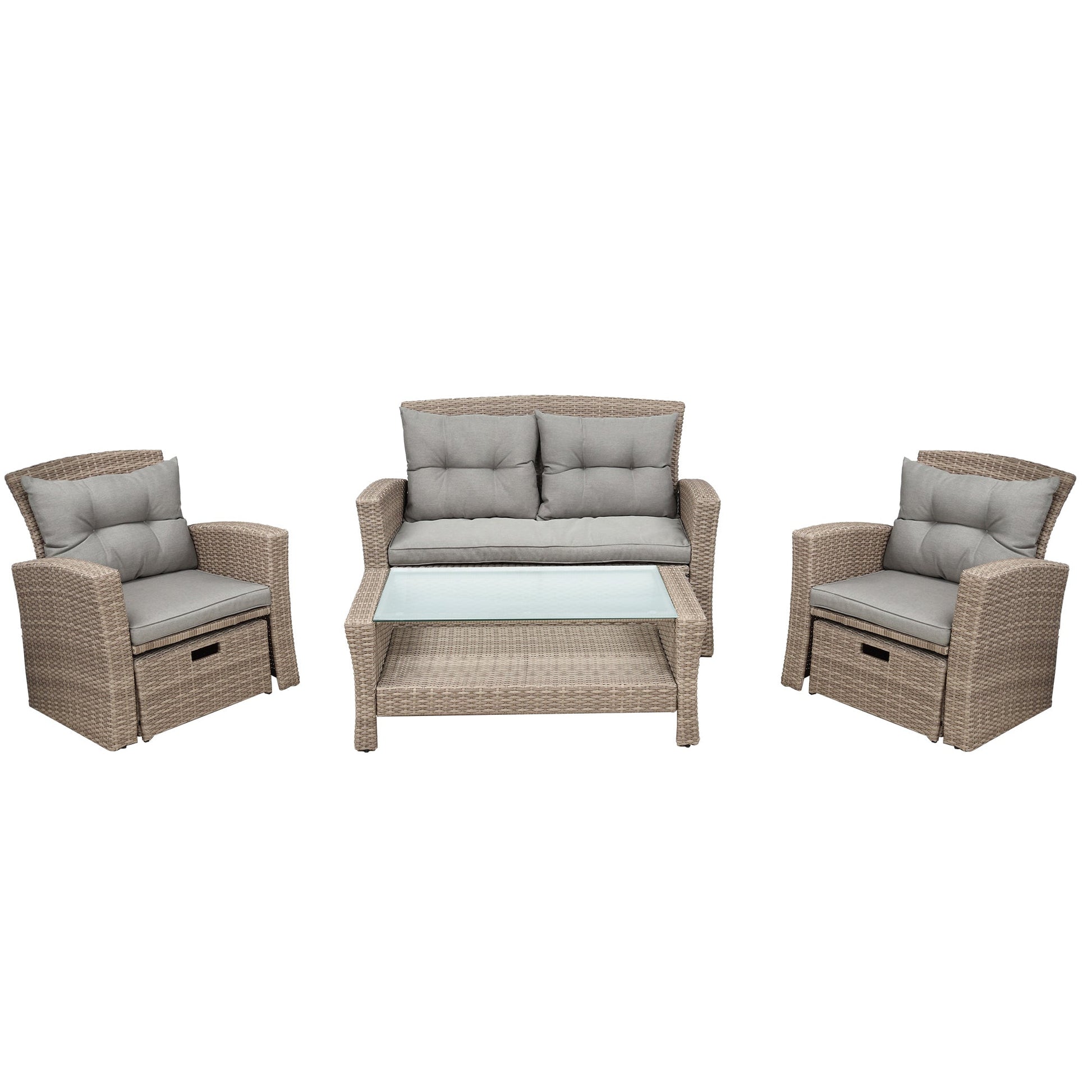 U - style Patio Furniture Set, 4 Piece Outdoor Conversation Set All Weather Wicker Sectional Sofa with Ottoman and Cushions - 1st Choice Furniture Direct